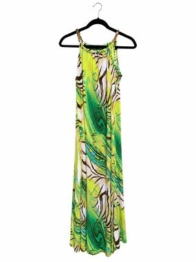 Candy Rain Y2K Mini Dress S Green Abstract Print Gold Chain Strap